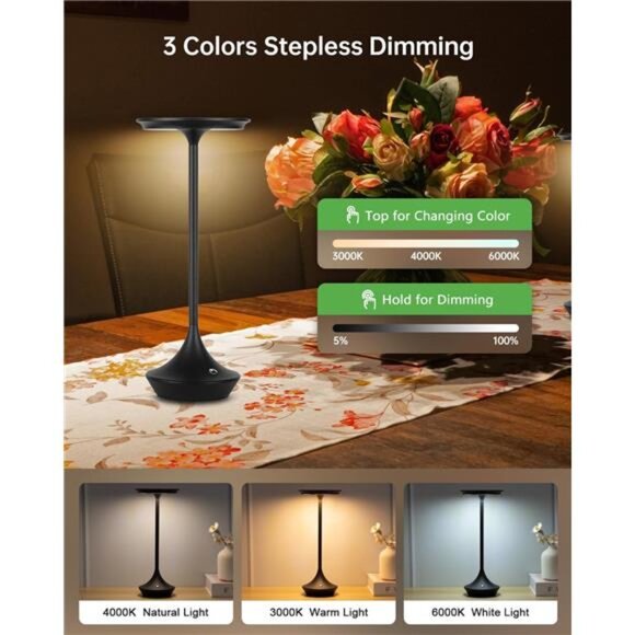 Rechargeable cordless table lamp portable LED light dimmable battery lamp - Picture 2 of 8